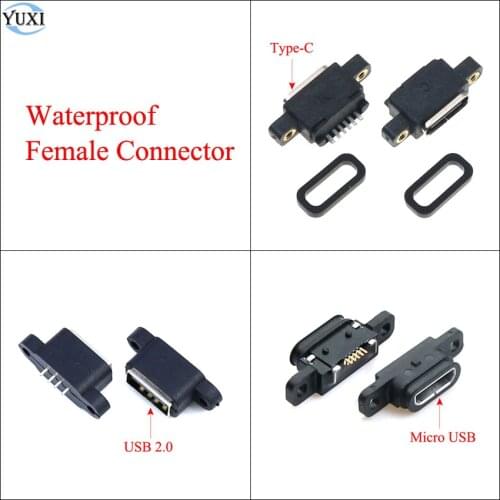 YuXi 2pcs USB 3.1 Type C 6P / USB 2.0 4P / Micro USB 5P 5pin Waterproof Female Connector Charging Charger Port Jack Socket Dock