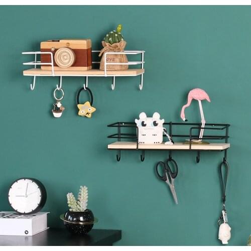 Iron Wall Mounted Storage Rack Key Holder Wall Decoration Shelf Towel Hanging Bathroom Organizer Home Kitchen Display Shelves
