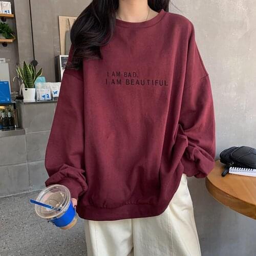 Women Sweatshirt 2021 Spring Long Sleeve O Neck T Shirt Letters Print Loose Oversized Tops Female Casual Pullovers