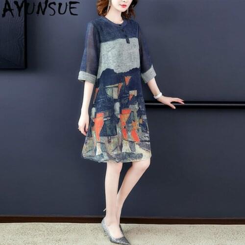 Summer Dress 2020 New Silk Women Plus Size Dress Elegant Vintage Midi Floral Dresses for Women Vestido De Mujer 8367WJ KJ4815