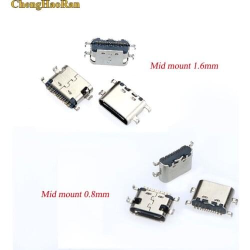 2pcs USB-3.1 SMT USB Connector Type C Horizontal Mid Mount 16P Female 1.6mm through board 0.8mm for charger adapter DIY Type C