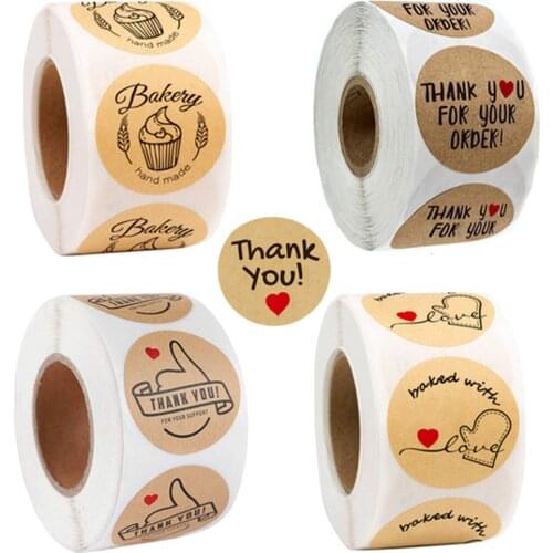 500PCS Round Labels Handmade Kraft Paper Packing Bag Wedding Thanks Stickers Packaging Sticker for Candy Bag Gift Box