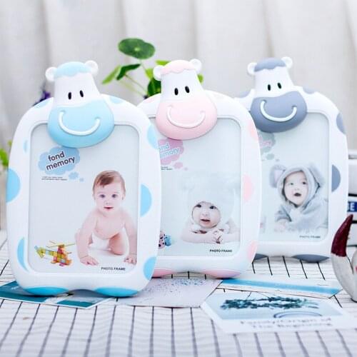 7 Inch Cartoon Cow Photo Frame Creative Home Rectangle Desktop Hanging Decoration Frames Childrens Room Ornament Handicrafts