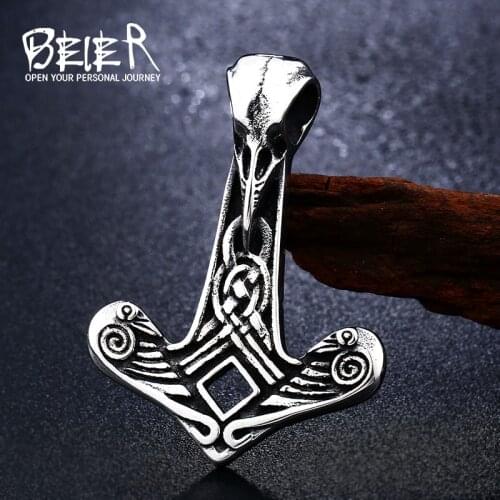 Beier 316L stainless thors hammer mjolnir pendant necklace viking scandinavian norse viking necklace Men gift fashion jewelry