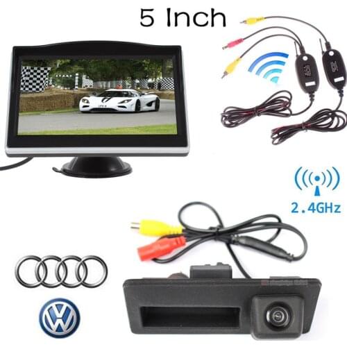 Wireless 5" TFT LCD Monitor Wireless Car Rear View Backup Trunk handle Camera For Audi / VW Passat / Tiguan / Golf