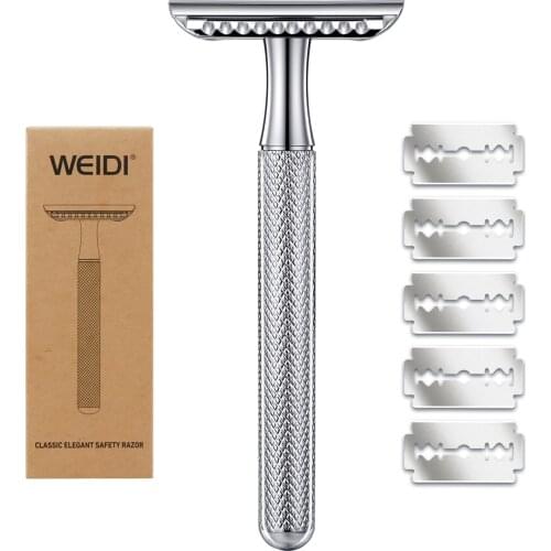 WEIDI 3-Piece Elegant Double Edge Safety Razor Wet Shaving for Men Women with 5 Platinum Blades Silver Rose Gold Black