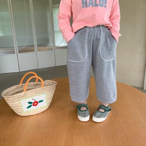 Korean Childrens Clothing Autumn Children Boys and Girls Gray Pocket Loose Sweatpants Sports Pants