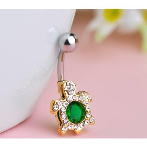 Funmor Cute Crystal Little Tortoise Animal Piercing Navel Belly Button Ring Tunnel Plug Sex Body Jewelry Percing Prcing Bar