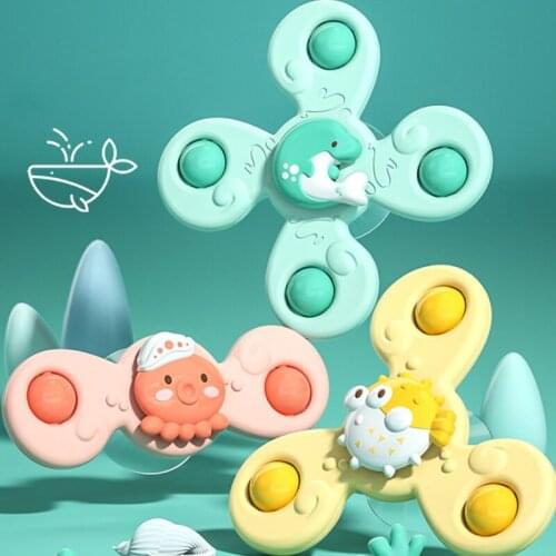 Montessori Baby Spin Top Bath Toys Boy Children Bathing Sucker Spinner Suction Cup Toy For Kids 2 To 4 Years