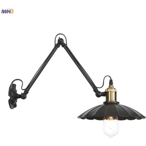 IWHD Industrial Loft LED Wall Lamp Creative Adjustable Wall Light Iron Rocker Arm Wandlamp Vintage Fixtures For Home Lighting