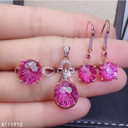 KJJEAXCMY fine jewelry 925 sterling silver inlaid Natural Pink topaz exquisite Necklace Ring Earring Female Suit Support test