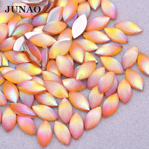 JUNAO 7x15mm Glitter Yellow AB Horse Eye Rhinestones Flatback Strass Appliques Resin Crystal Stones DIY Scrapbook Shell Beads