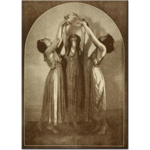 Three Witches Retro Canvas Painting Anqitue Wall Art Print Women Dancing Wicca Pagan Sorceress Priestess Coven Witchcraft Seance
