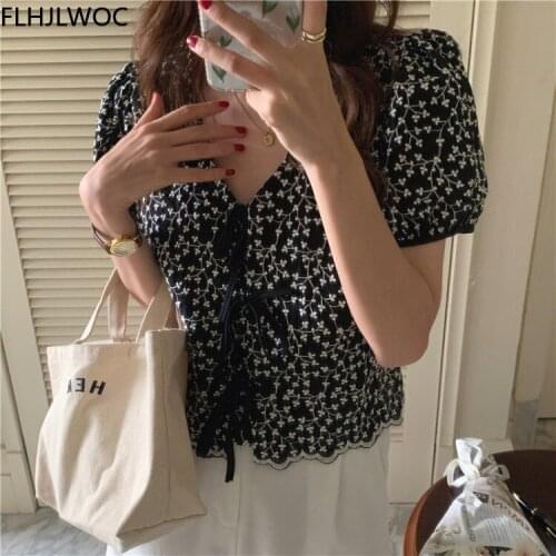 Cute 2021 Summer Chic Korea Short Crop Top Blusas Women Fashion Japanese Preppy Style Girls Cute White Lace Shirts