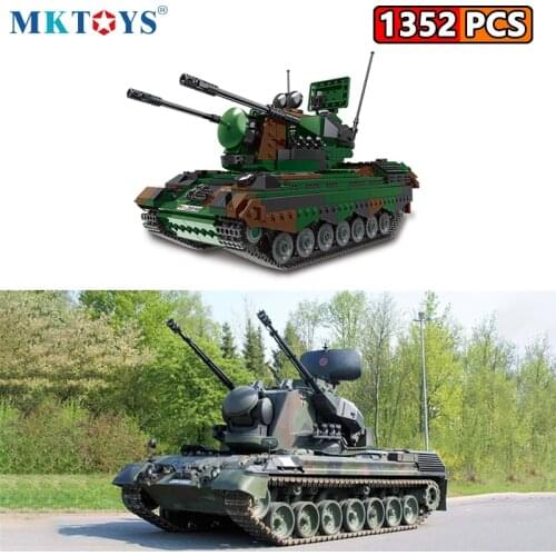 MKTOYS WW2 Military German Technical Battle Tank Bricks Cheetah Self-Propelled Antiaircraft FlakPz Gepard Model Building Blocks
