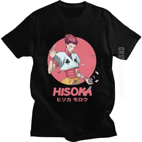 Manga HxH Hisoka Morow T Shirt Men Cotton Urban T-shirt Pink O-neck Oversize Japan Anime Hunter x Hunter Tees Fitted Apparel