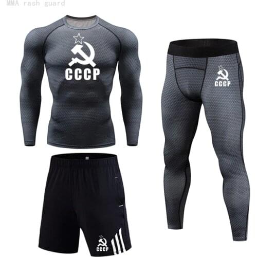 Men CCCPT shirt Long-sleeved Top Running pants Compression Clothing Bodybuilding T-Shirt Sport leggings rashgard male tracksuit