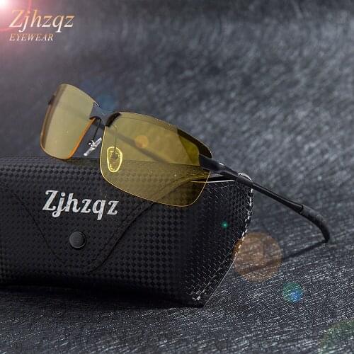 Mens Rimless Polarized Sunglasses Yellow Lens Night Vision Sun Glasses Anti-glare Goggles Glare Block Driver Eyewears