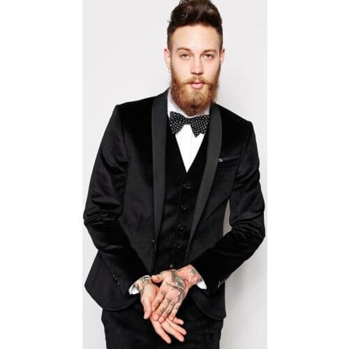 Mens velvet groomsmen shawl lapel groom tuxedo mens suit wedding/prom/dinner suit jacket (jacket + pants + vest)