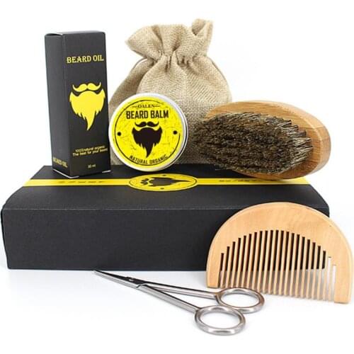 Bellezon 6pcs/set Beard Care kit Beard Comb Beard Brush Beard Oil Beard Cream Scissor Grooming & Trimming Kit Beard Oil for Men
