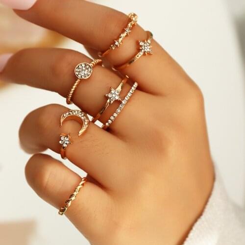 6pcs/set Bohemia Simple Design Gold Silver Color Hollow Geometric Finger Ring Set Multi layer Opening Knuckle Rings for Women