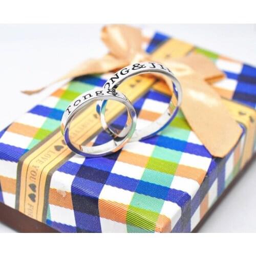 Solid Silver Engraving Couple Ring Set Personalized Name Words Date Stamp Stacking Rings