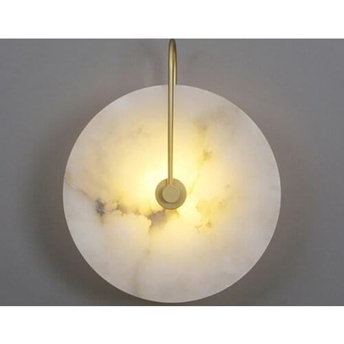 Sanmusion Stone Wall Lamp Natural Marble Lampshade Metal Base Indoor Interior Wall Lights Chinese Style Living Room Dinning Room