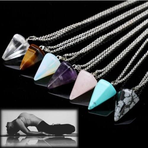 Natural Stone Chakra Crystal Quartz Pendulum Healing Dowsing Reiki Pendant Necklace for Women Men Girls Gift Jewelry