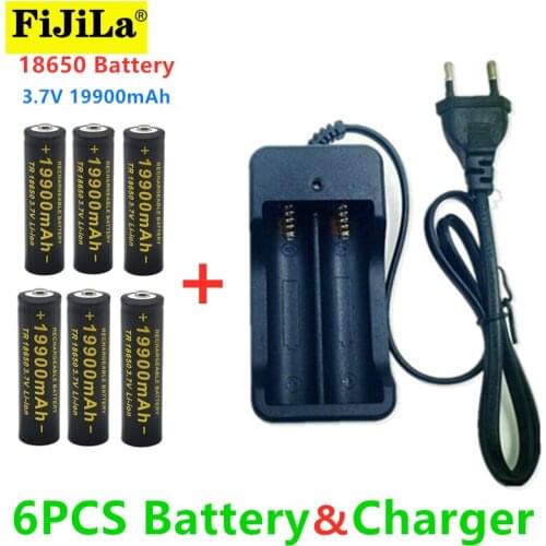 2021 New 18650 Battery High Quality 19900mAh 3.7V 18650 Li-ion batteries Rechargeable Battery For Flashlight Torch +Charger