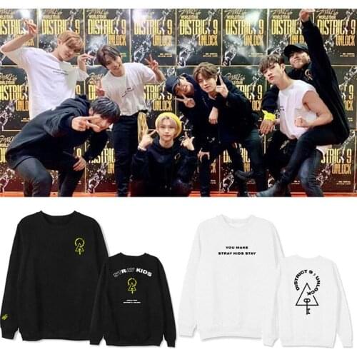 New Korean KPOP StrayKids District 9 Unlock Album Hoodie Hip Hop Casual Loose Clothes Pullover Printed Long Sleeve Sweatshirts