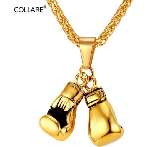 Collare Boxing Gloves Pendant Gold/Rose Gold/Black Color Sport Jewelry 316L Stainless Steel Fitness Men Hippie Gym Necklace P914