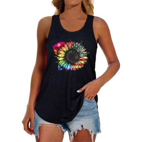 Multicolor American Sunflower Printed Tank Tops Womens Summer Racerback Tank Tops T-shirt Ladies Graphic Y2k Vest Debardeur