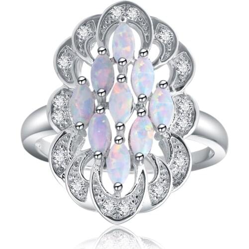 Luxury opal unique white flower silver plated ring for women finger rings wedding gift fine jeweflly in stock