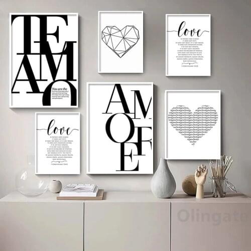 Nordic Modern Black and White Scandinavian Style Love Poster Canvas Painting Amore Art Wall Pictures Living Room Decoration Gift