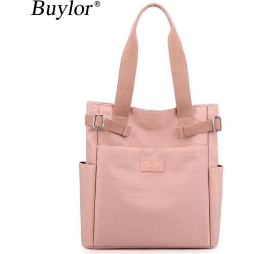 Buylor Women Canvas Tote Bag Casual All-Match Handbag Large Capacity Nylon Shoulder Bags Lightweight Travel Shopping Bag Female