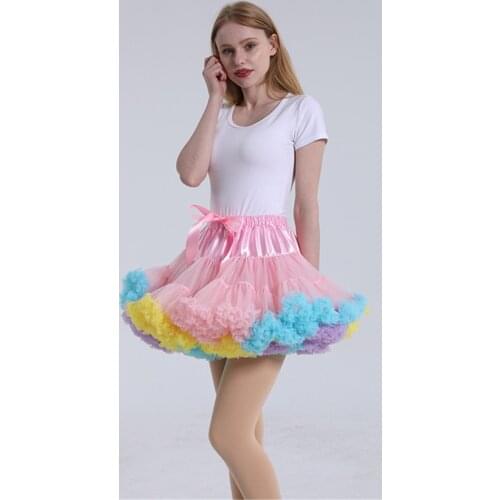 Colorful Women Tutu Skirts Ruffle Pleats 3-Layer Tulle Girls Petticoat Underskirt Pink Lolita Cosplay Performance Dresses