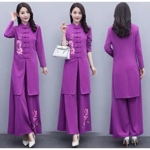 2pcs Tweed Women Elegant Dress Suit Set Lady Wide Leg Pants
