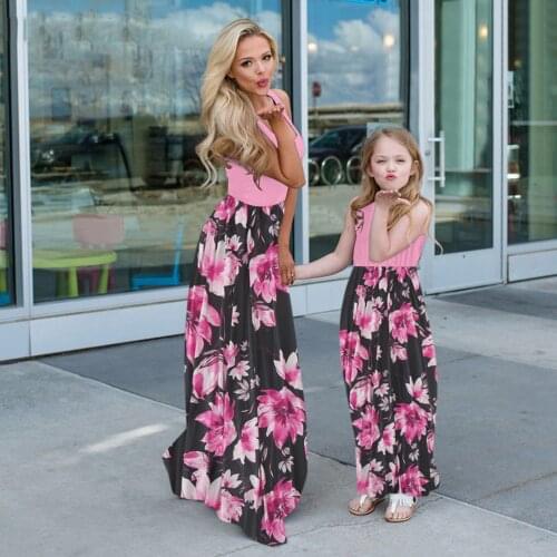 Floral Printed Women Girl Dress Parent-child Clothing Set 2021 Summer Family Matching Outfits Mother Daughter Casual Dresses