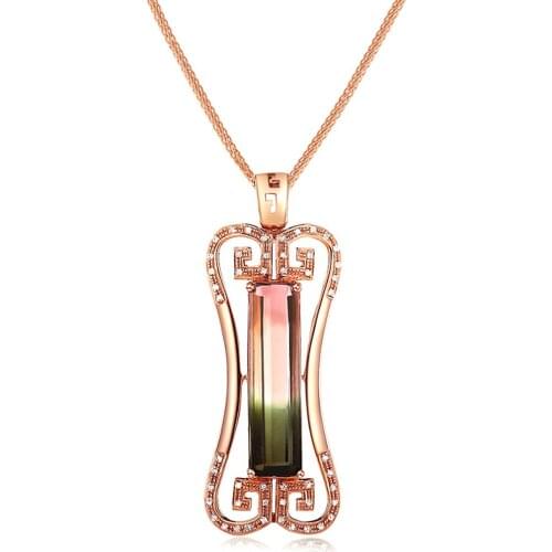 Vintage carving multicolor crystal tourmaline gemstones diamonds women pendant necklaces rose gold color choker jewelry bague