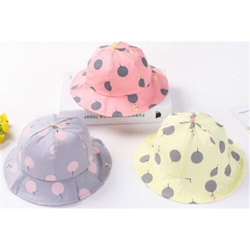 1 Pcs Toddler Kids Sun Cap Polka Dot Sunhat Infant Boys Girls Cartoon Bucket Hat Outdoor Caps Beach Hats Cotton Visors
