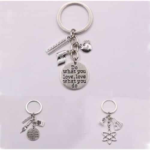 1pcs Apple Charms Words Microscope Biological Unique Keychains Biology Chemistry Teacher Gift Keyring