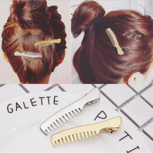 1PC Korean Vintage Girls Cute Small Comb Shape Hair Clip Duckbill Gold Silver Colors Hairpin For Women Headband Hair Accessories