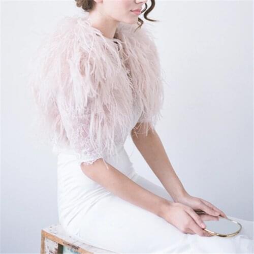 100% Blush Pink Ostrich Feather BRIDAL BOLERO Fur Jacket For Lady Women Evening Gown Wedding dress Bridesmaid Fur Wrap Shawls