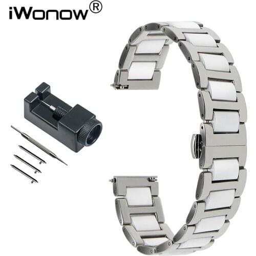 14mm Ceramic & Stainless Steel Watchband + Link Remover for Pebble Time Round 14mm Women Watch Band Wrist Strap Silver Rose Gold