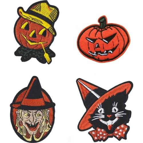 20 pcs Pumpkin man, Evil Witch, Cat Monster Embroidered Iron On Patch, Halloween Holiday Badge jacket jean DIY Clothing Patch