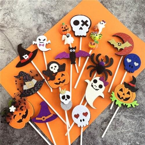 3/4PCS lot Halloween Theme Party Cake Or Cupcake Topper Felt Material Bat Pirate Pumpkin Spider Witch Hat Cake Wrapper Supplies