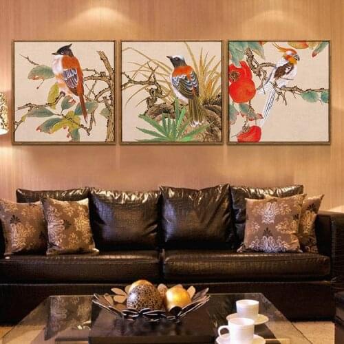 3pcs Flowers and Birds New Chinese Decorative Painting Classical Living Room Wall Painting Flower Traditional Chinese Painting