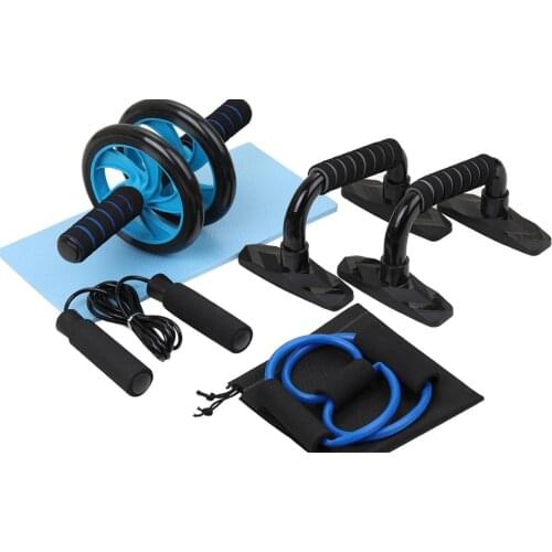 5-in-1 Muscle Trainer Wheel Roller Kit AB Wheel Abdominal Roller With Push UP Bar Jump Rope Knee Pad Gym Home Fitness Equipment