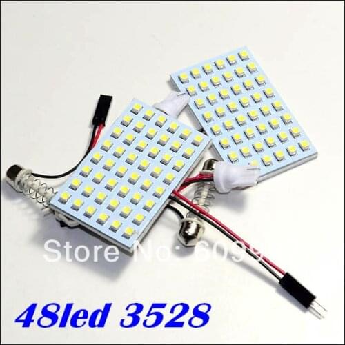 50sets/lot PCB car led panel 48SMD 3528 LED Car Top Dome Light For Interior Reading Roof light with T10 Festoon Bulb Adapter