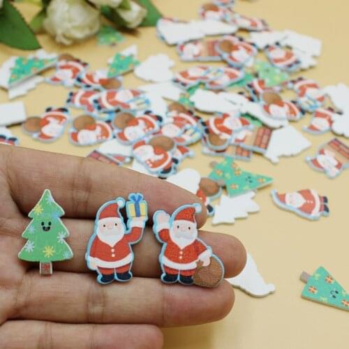 50pcs no Holes Mixed Christmas Decor Wooden Christmas Buttons For Handmade for Xmas Supplies Sewing Scrapbooking Accessories